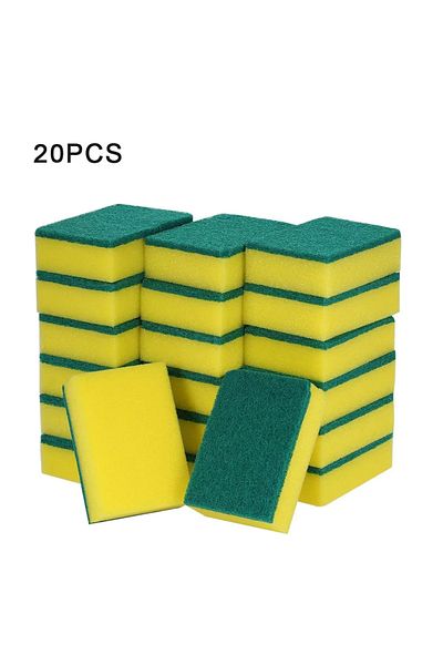 Choice 20pcs 20pcs Double-sided Scouring Pads Kitchen Sponge Dishwashing Scrub Pads For Pot Bowl Home Clean