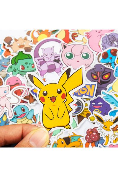 BANDAI 50pcs 50/100pcs Pokemon Stickers Kawaii Pikachu Skateboard Bicycle Guitar Laptop Kids Waterproof Sti