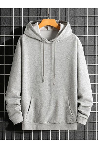 FİTGO Унісекс сірий худі з кишенями та капюшоном