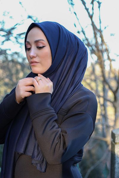 SAYRA Γυναικείο σάλι Navy Blue Single Jersey Χτενισμένο Βαμβακερό Σάλι Syr003