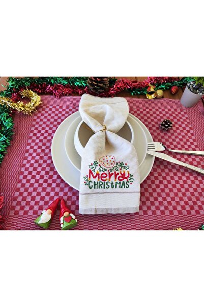 serelya Yılbaşı Temalı 40x60 Kırmızı Damalı 1 Adet-40x40 Marry Christmas 1 Adet, Yılbaşı Sunum Peçetesi
