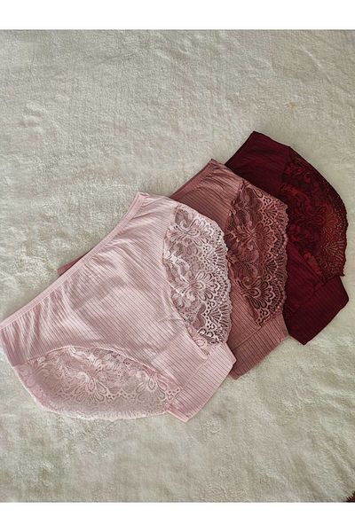 don & seza Large Size Ribbed Lace 3-Piece Bato Panties Set