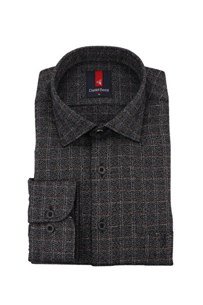 Daniel Bessi Klasik Kesim Uzun Kollu Gri Kareli Kışlık Erkek Gömlek 460-027-24