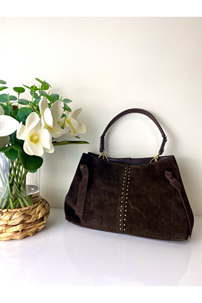 modvina Bitter Brown Stone Detailed Genuine Leather Women's Shoulder and Shou...