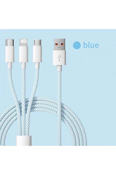 Choice Blue 1.2 M 6a 3 In 1 Usb Type C Cable 66w Super Fast Charging Cables For Huawei Xiaomi Samsung Oppo