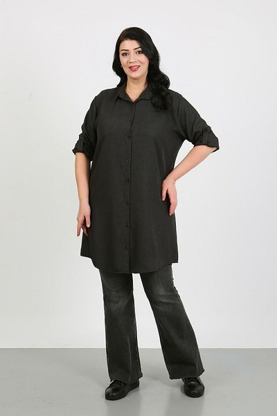 By Alba Collection Women's Plain Anthracite Wool Viscose Plus Size Tunic