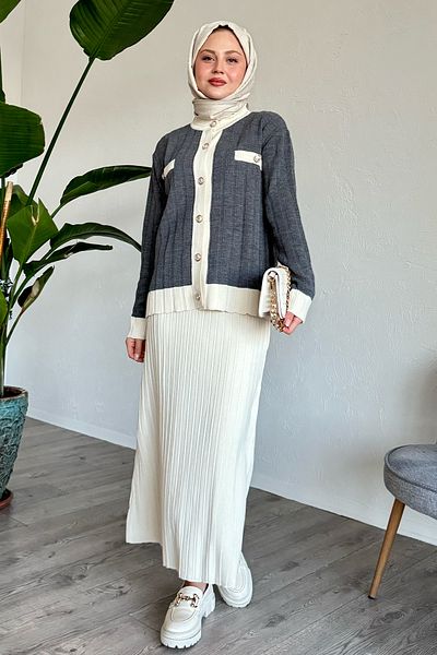 InStyle Σετ πλεκτό ανθρακί με φούστα και ζακέτα