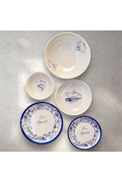 Lagom Kaymaz tabanlı melamin yemek takımı marine set 4 kişilik 17 parça