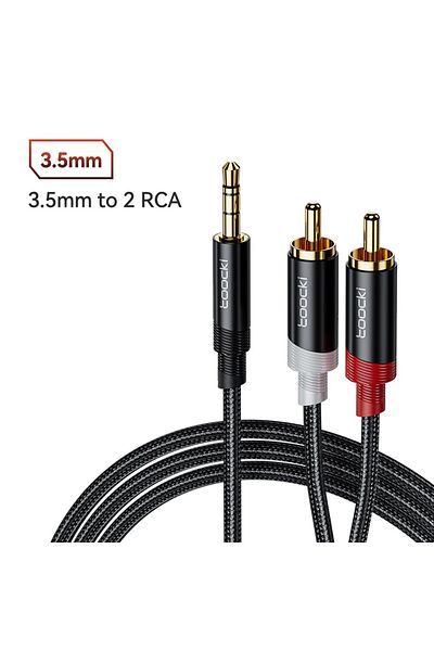 Choice كابل Toocki RCA أسود بطول 2 متر، محول من مقبس 3.5 مم إلى 2 RCA Aux Audio، مقسم محول ذكر 3.5 مم إلى 2 RCA