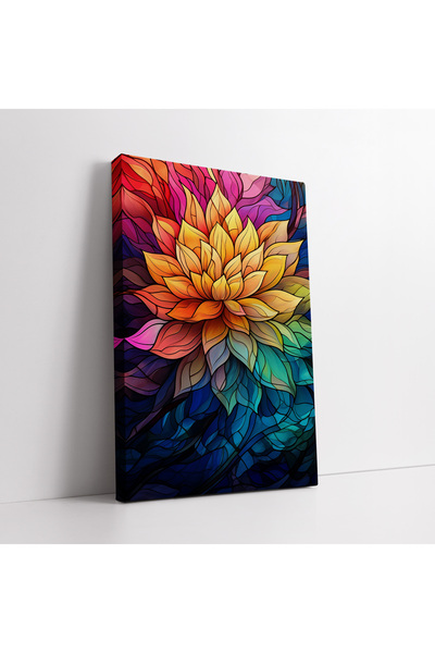 KOSS Dijital Tablou decorativ din pânză cu flori colorate cu model de vitrali...