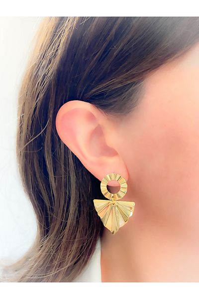 Trinos Steel Earrings Dangle Triangle Fan Earrings