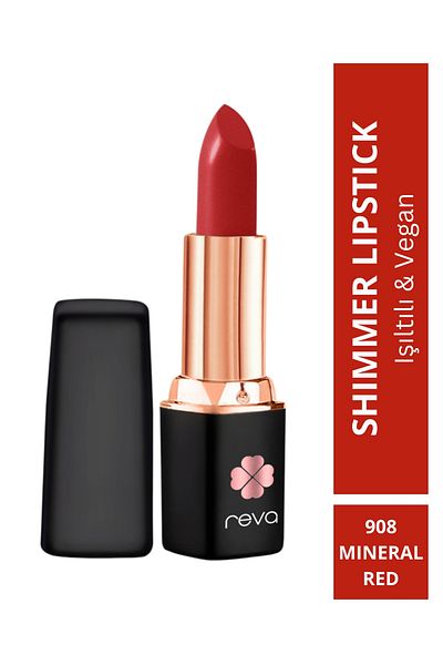 REVA Shimmer Lipstick Mineral Red - Sparkle Lipstick - 4 Gr - No: 908 - Vegan & Clean Content