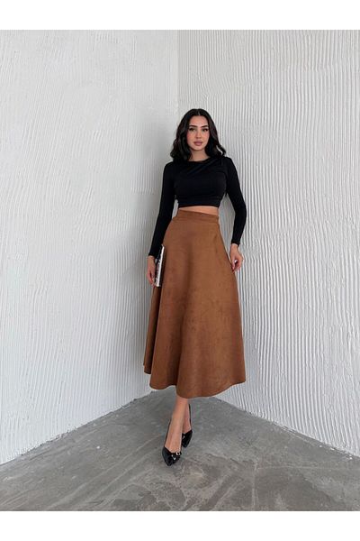 Ozy Fashion Γυναικεία Suede Tan Φούστα με φούστα