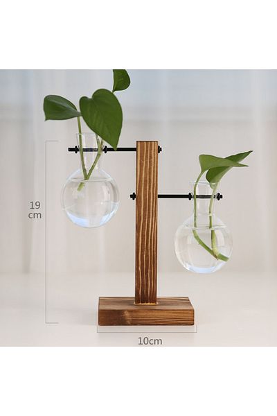 Choice Style 3 Creative Wooden Frame Hydroponic Vase, Green Pineapple Glass Vase, Flower Arrangement Contai