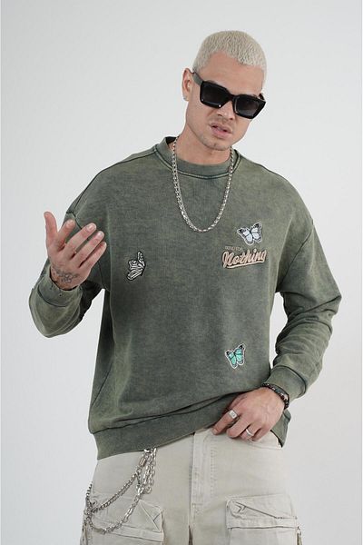 Butik TREND BIZ Ανδρικό φούτερ με κέντημα με λαιμόκοψη Oversize Fit
