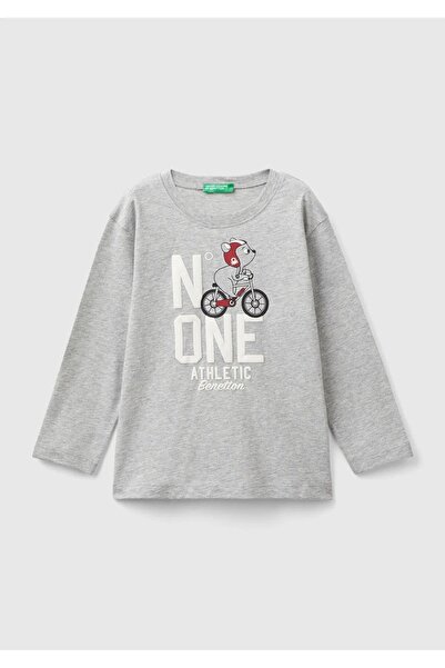 United Colors of Benetton Erkek Çocuk Gri Melanj Önü Araç Baskılı Bisiklet Ya...