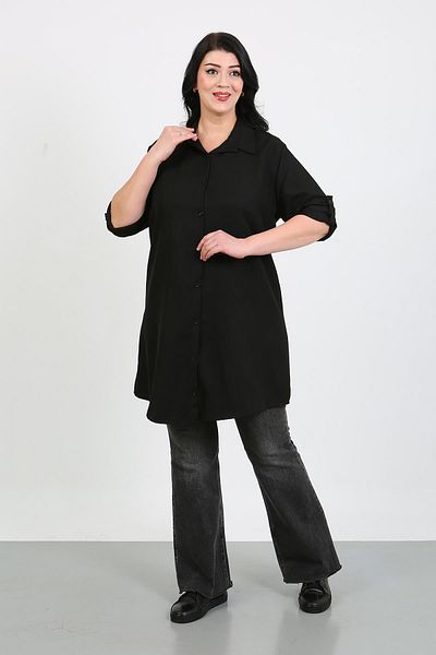 By Alba Collection Women's Plain Black Wool Viscose Plus Size Tunic