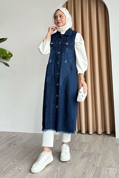 InStyle Vestă de blugi albastru închis cu detalii învechite