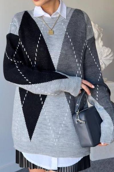 Ded COLLECTION Pulover de damă cu model Argyle, croială relaxată, cu textura moale