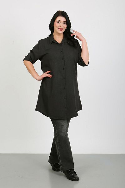 By Alba Collection Women's Plain Anthracite Wool Viscose Plus Size Tunic