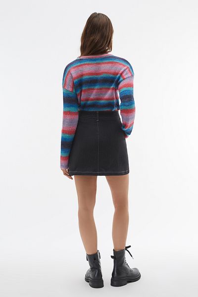 Mudo Mini Jean Skirt with Front Pocket and Stitching Detail