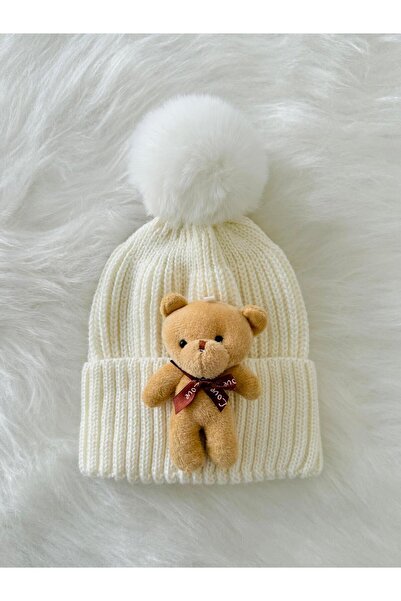 Lumos Trade Ribbed Stretchy Beanie with Pompom Plush Teddy Bear (for Children and Adult)