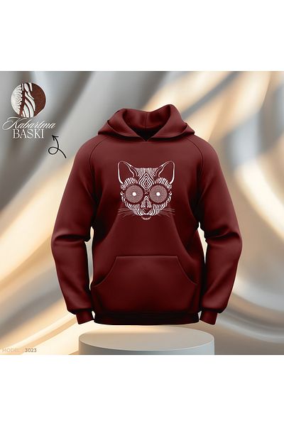 Gölge Store Мъжки и женски суитшърт - Slimfit с качулка, специален дизайн, релефна котка