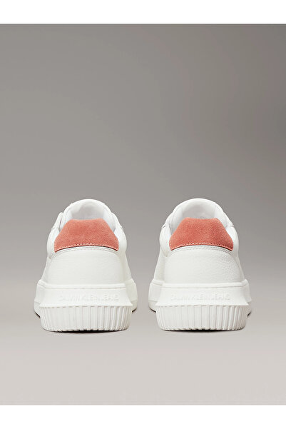 Calvin Klein Kadın Kalın Rahat Taban Deri Beyaz Sneaker YW0YW01670-0K6