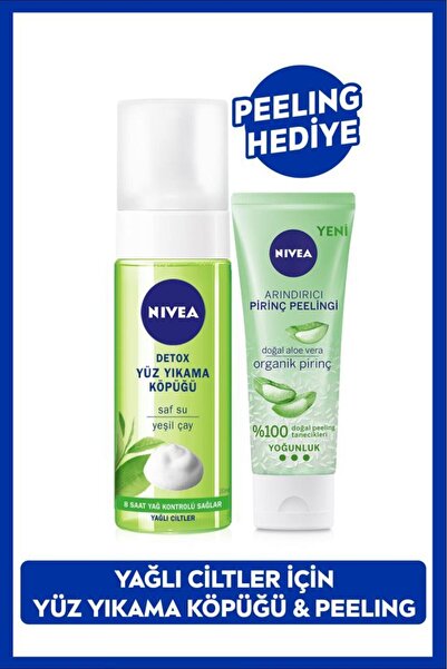 NIVEA Detox Yüz Yıkama Köpüğü 150ml Ve Arındırıcı Pirinç Peeling 75ml, Yağlı ...
