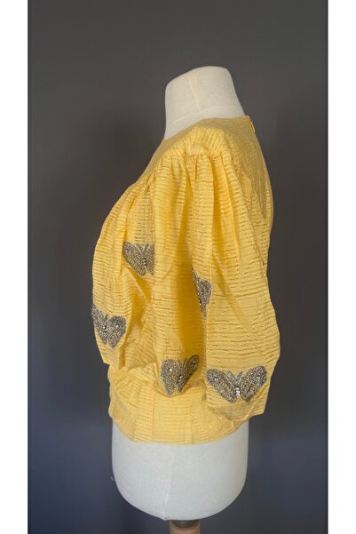 Kübra Tekin İşlemeli Tasarım Sarı Bluz