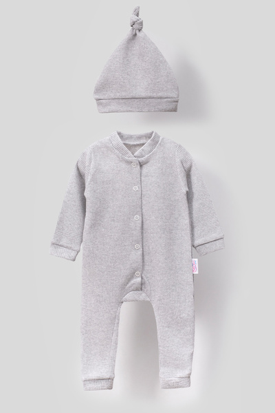 Bubito Corduroy Combed Baby Jumpsuit with Stylish Hat - gray