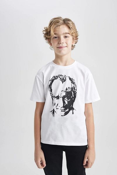e-çocuk Tricou cu mânecă scurtă cu imprimeu Ataturk pentru băiat