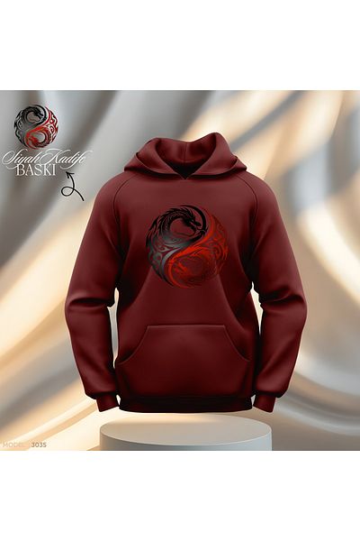 Gölge Store Кадифе с щампа Yin Yang Dragon по поръчка | Суитшърт с качулка Slimfit за мъже и жени