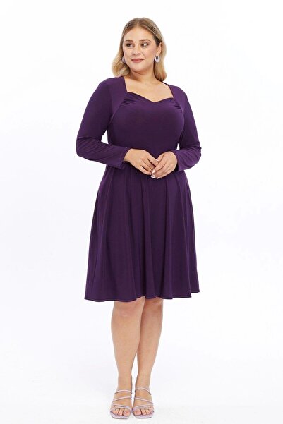 Apsen Collection Rochie Apsen pentru femei, mov, cu guler pentagonal, cu mâne...