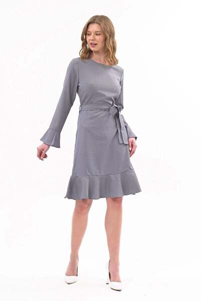 Genel Markalar Apsen Kadın Volan Detaylı Uzun Kol Mevsimlik diz Boyu Elbise 4458-100