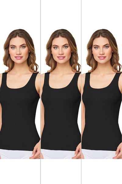 CNT Women's Ribbed Wide Strap Cotton Lycra Detailed Athlete 3 Pack