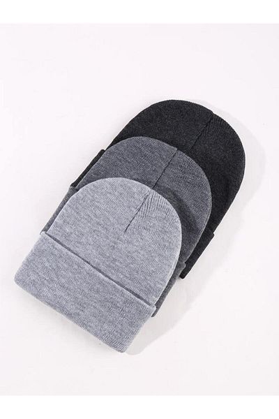 Eke Tekstil Unisex skládaný 3dílný baretový set antracit, šedá, světle šedá