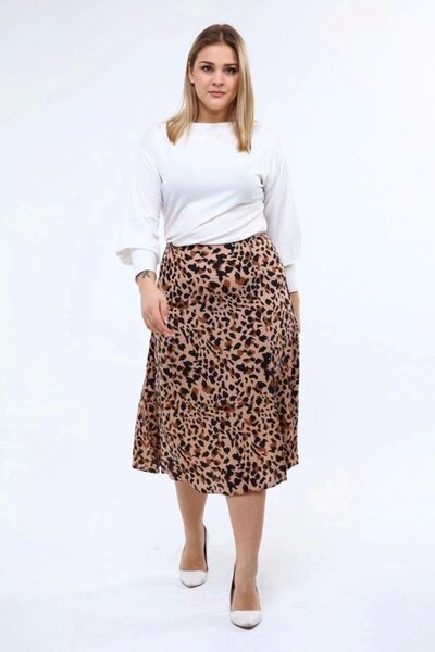 Apsen Collection تنورة نسائية من Apsen بنمط جلد الفهد باللون البني مع تفاصيل ...