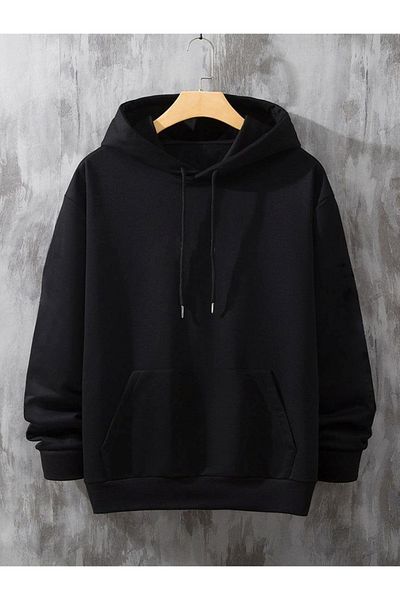 FİTGO Unisex Μαύρο Unisex Sports φούτερ με 2 κλωστές