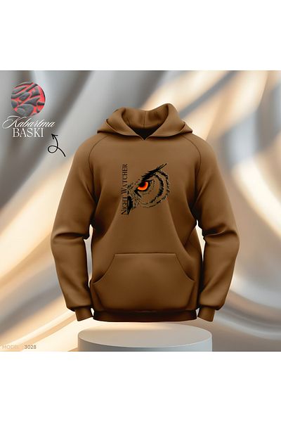 Gölge Store Специален дизайн с релефен принт на бухал | Суитшърт с качулка Slimfit за мъже и жени