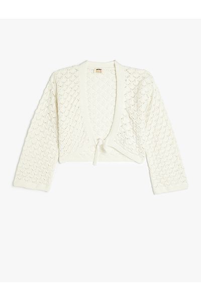 Koton Front Tie Long Sleeve Openwork Crop Cardigan