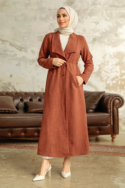 Neva Style Καφέ Καπάκι Hijab με τσέπη 11341kh