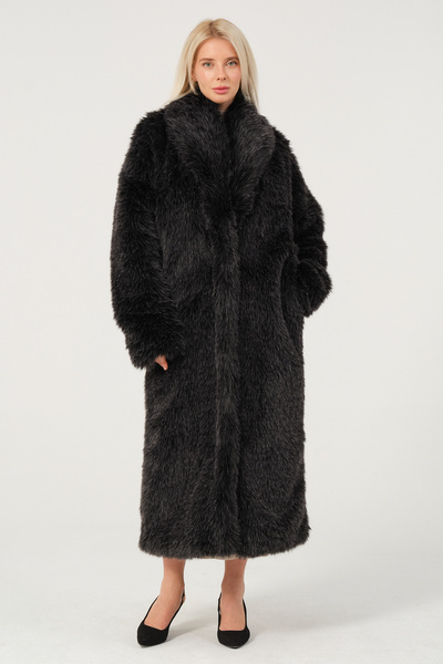 eva clothing Women's Black Luxury Long Faux Fur Coat 12346141 Eva-1