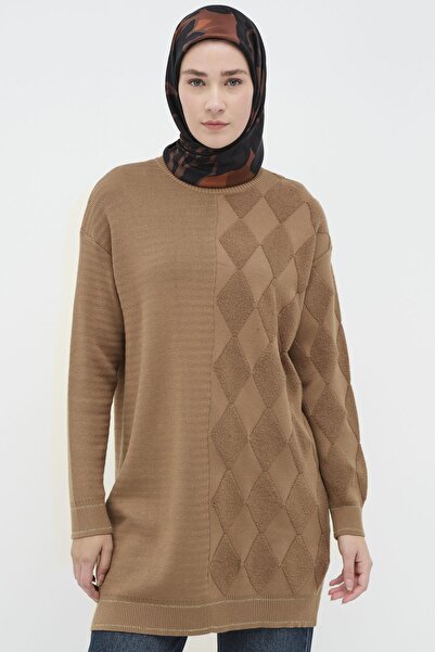Tuğba Baklava Desen Triko Tunik - Camel