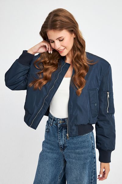 Ecrou Γυναικείο παλτό Navy Blue Oversize Crop Bomber