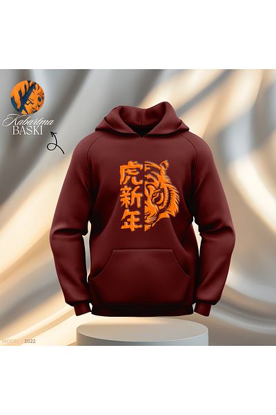 Gölge Store Специален дизайн с релеф на тигър | Суитшърт с качулка Slimfit за мъже и жени