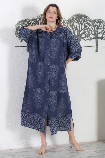 Chiccy Rochie țesătă cu guler cămașă cu mâneci 3/4 bleumarin - imprimeu peste tot 132 72