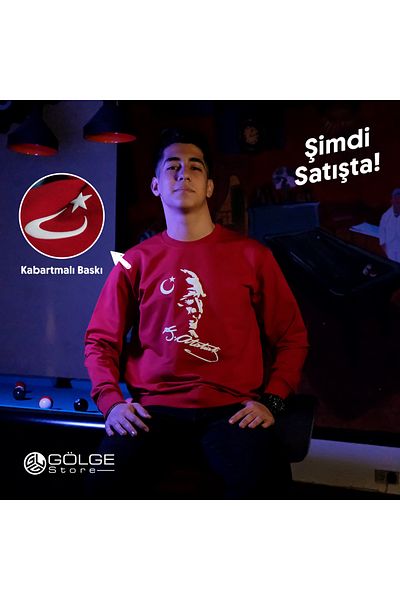 Gölge Store Ataturk Slueti Printed Embossed Design - Ανδρικό Γυναικείο Φούτερ, Slimfit Hoodie