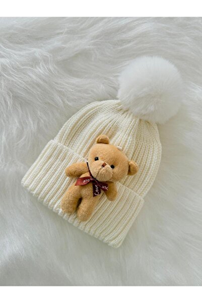 Lumos Trade Ribbed Stretchy Beanie with Pompom Plush Teddy Bear (for Children and Adult)
