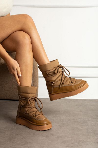 ShoeTek Γυναικείες μπότες Leonya Tan - Μπότες χιονιού με κορδόνια και αλεξίπτωτο